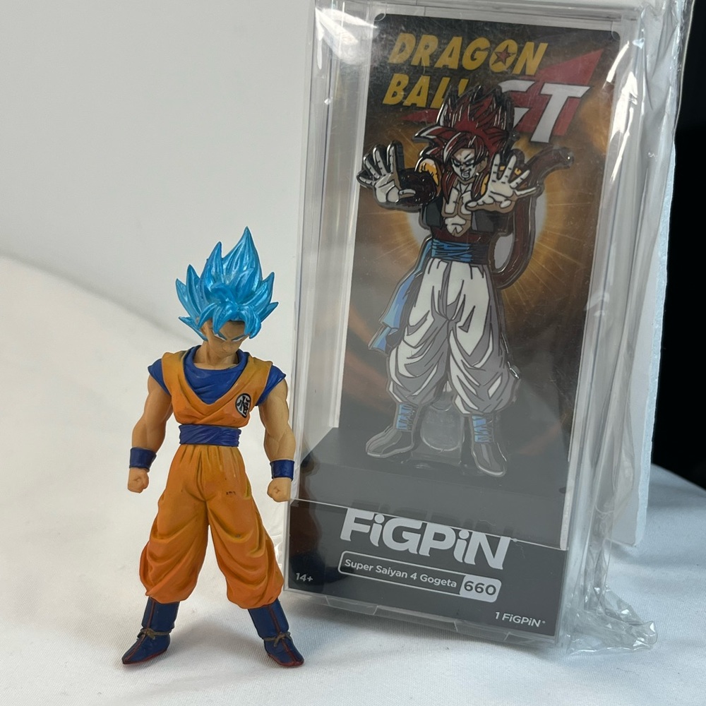 Dragon Ball Z Super Saiyan Blue Goku Action Figure and Gogeta Figpin Bundle